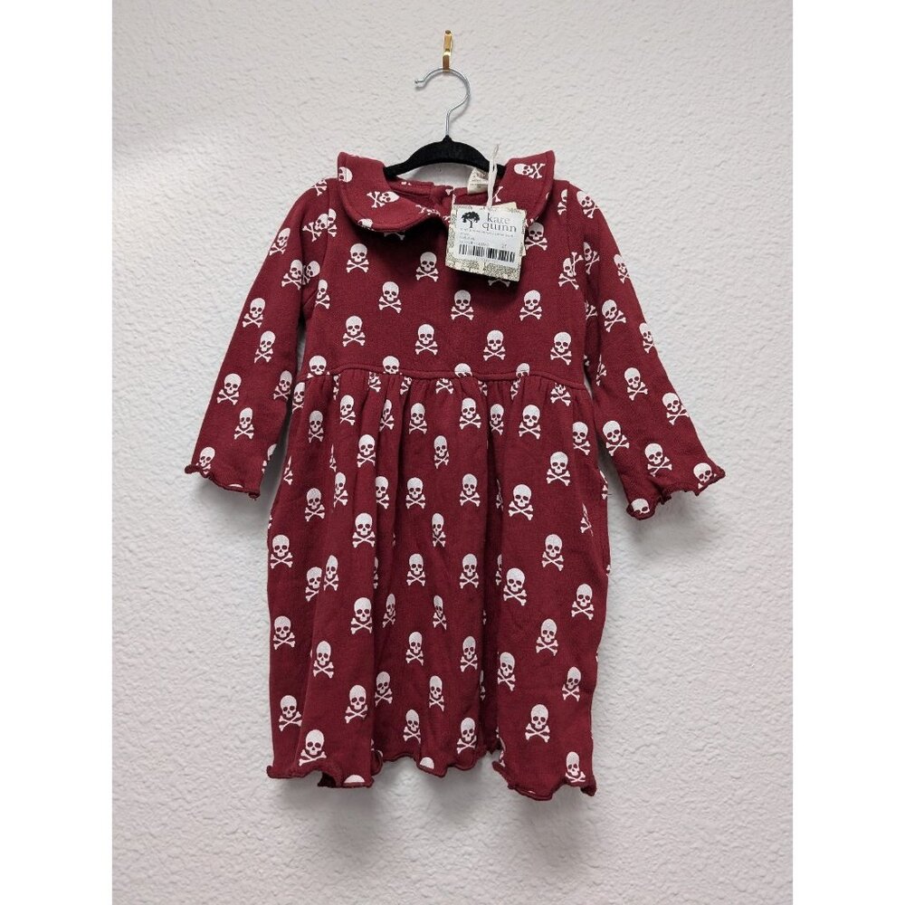Kate Quinn Organic Cotton Terry Peter Pan Dress Red Skulls 2T Spooky Halloween